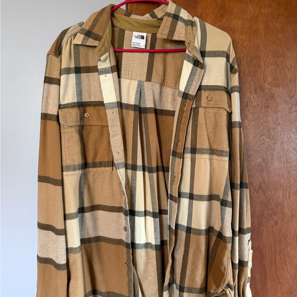 The North Face Tan and Cream Plaid Flannel Shirt